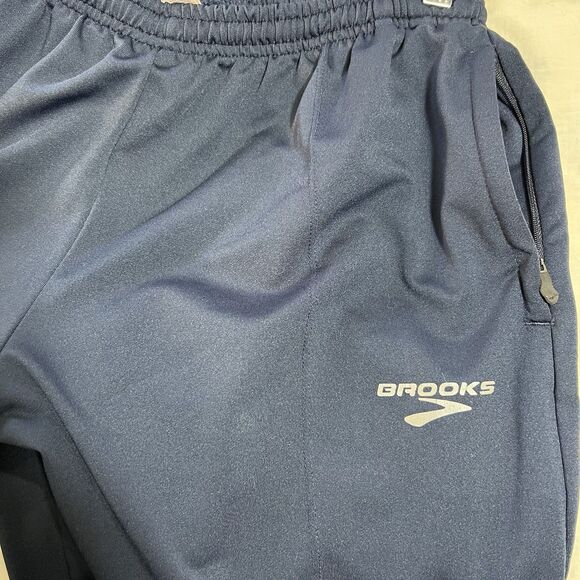 Brooks Men's Sz L Athletic Joggers Navy Blue Sport Pants Trackers 2 Packets Zip - Picture 5 of 9